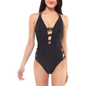 Jessica Simpson Women's V Neck One Piece Swimsuit Bathing Suit Size M